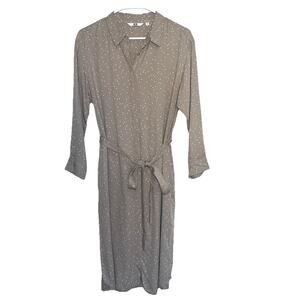 Uniqlo Dress Size M Gray Polka Dot Tie Waist 3/4 Sleeves Shirt dress Casual Work